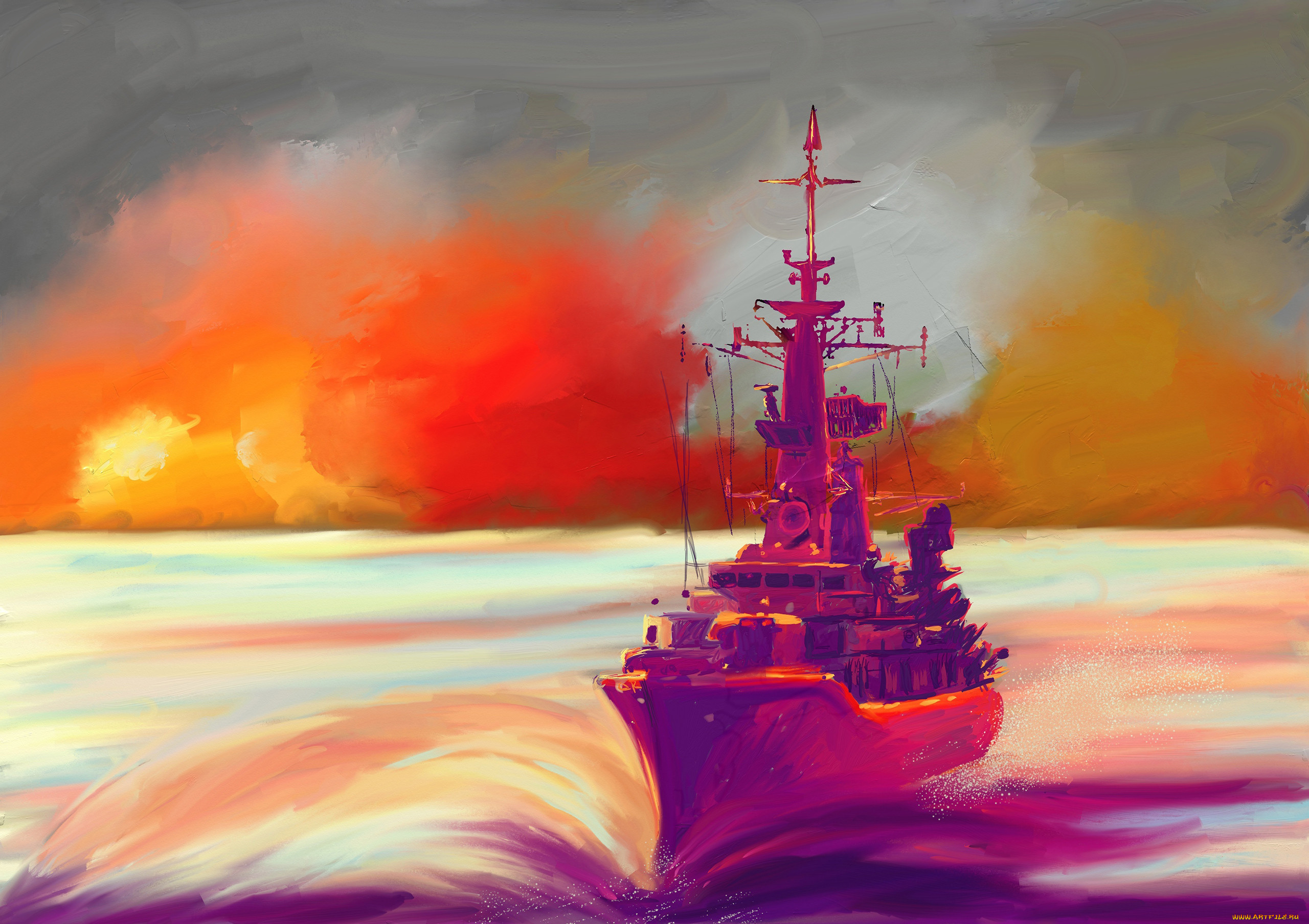 Военный корабль красками